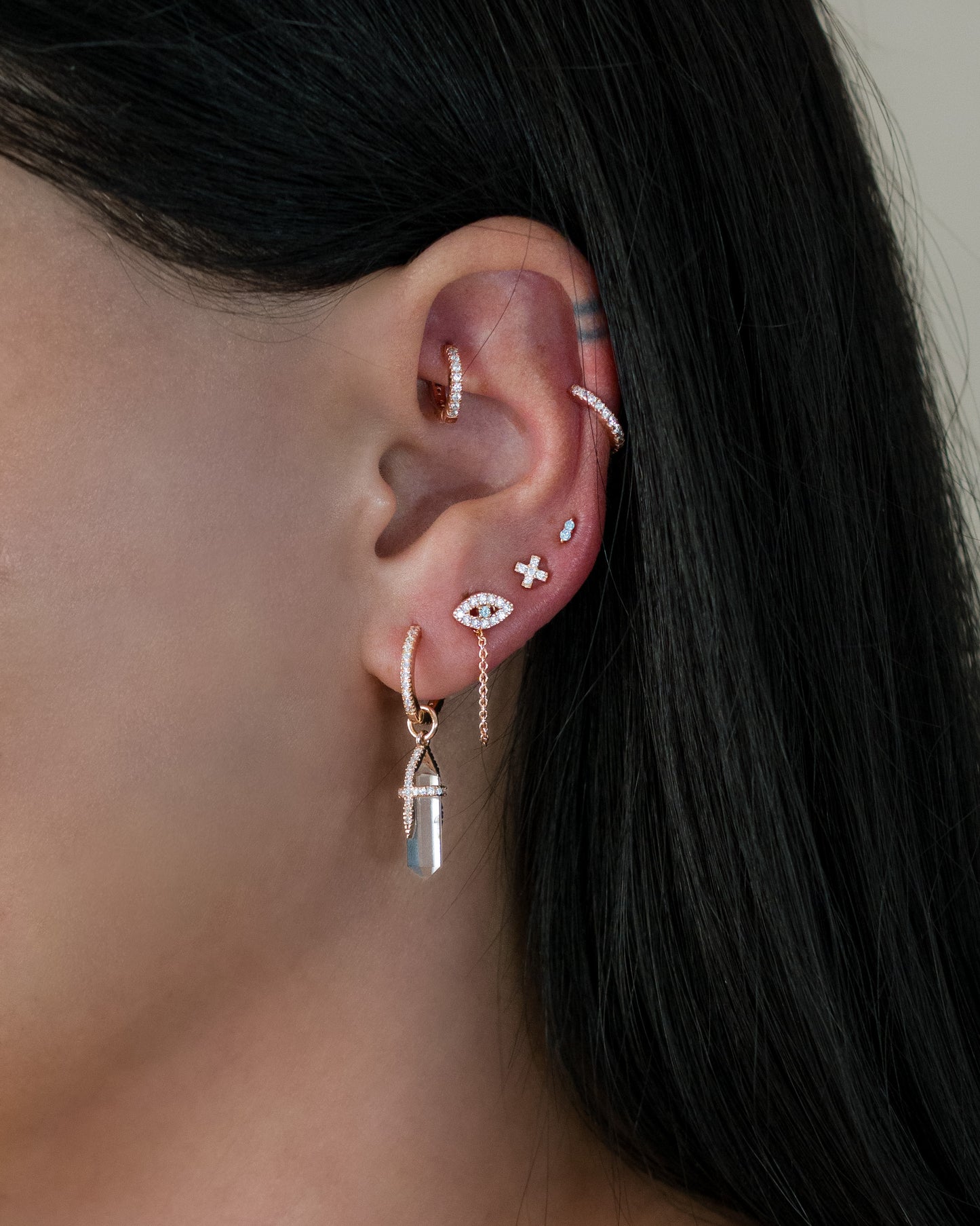 Twiny ear stud - Plaqué or rose