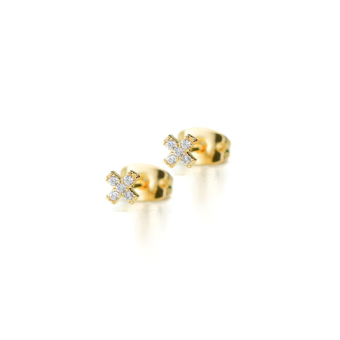 Cross ear stud - Plaqué or jaune