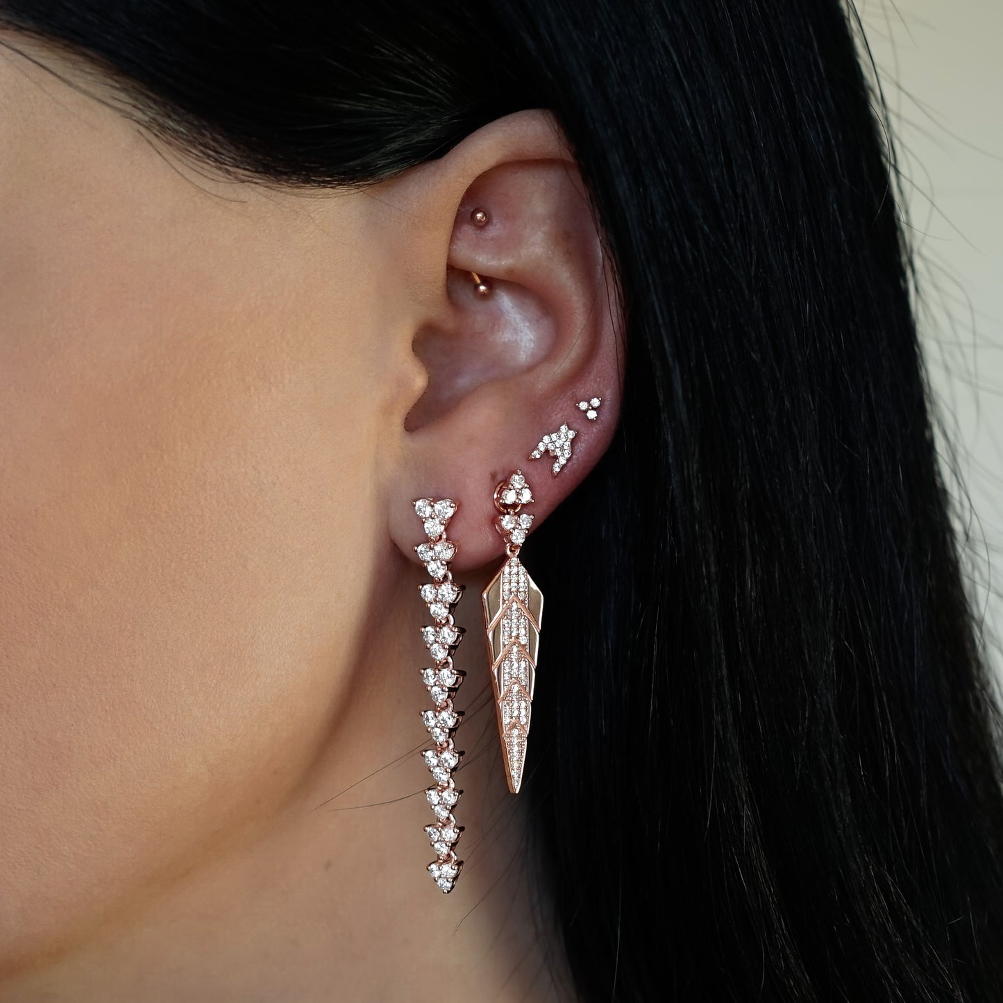 Trinity ear stud - Plaqué or rose